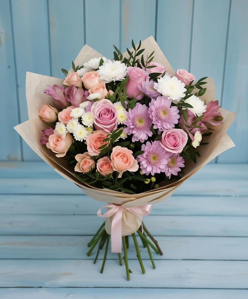 Букет цветов из: Хризантемы, Розы и Альстромерии в Деденево