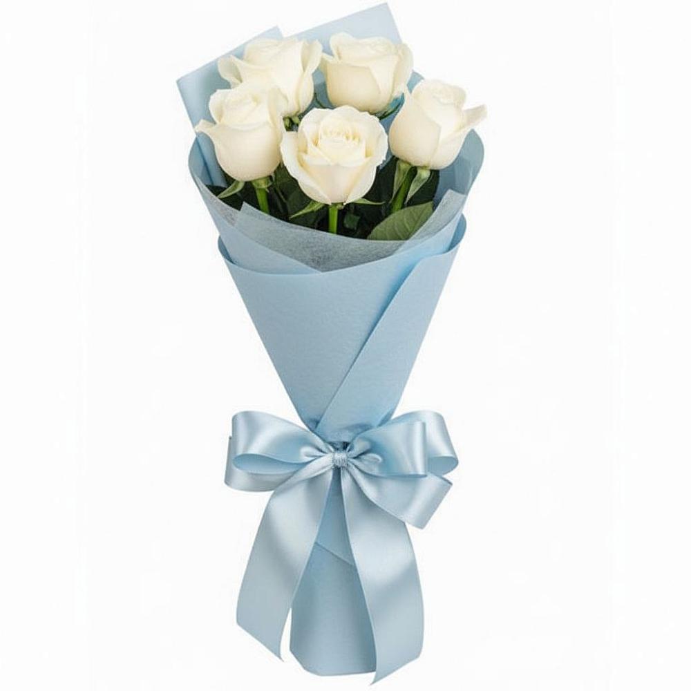 Букет 5 Белых роз Проуд в Деденево