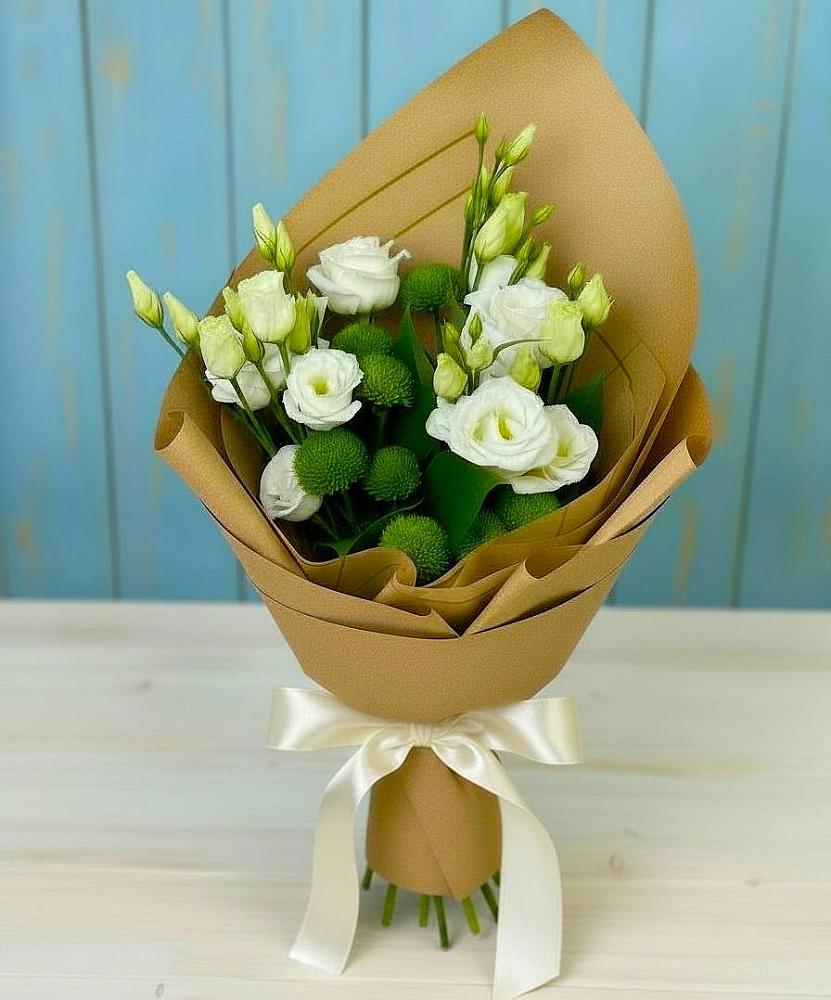 Букет цветов из: Хризантемы и Лизиантусы в Деденево