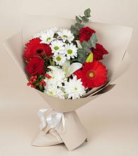Букет цветов из:  Розы, Хризантемы, Герберы и Лилии в Деденево