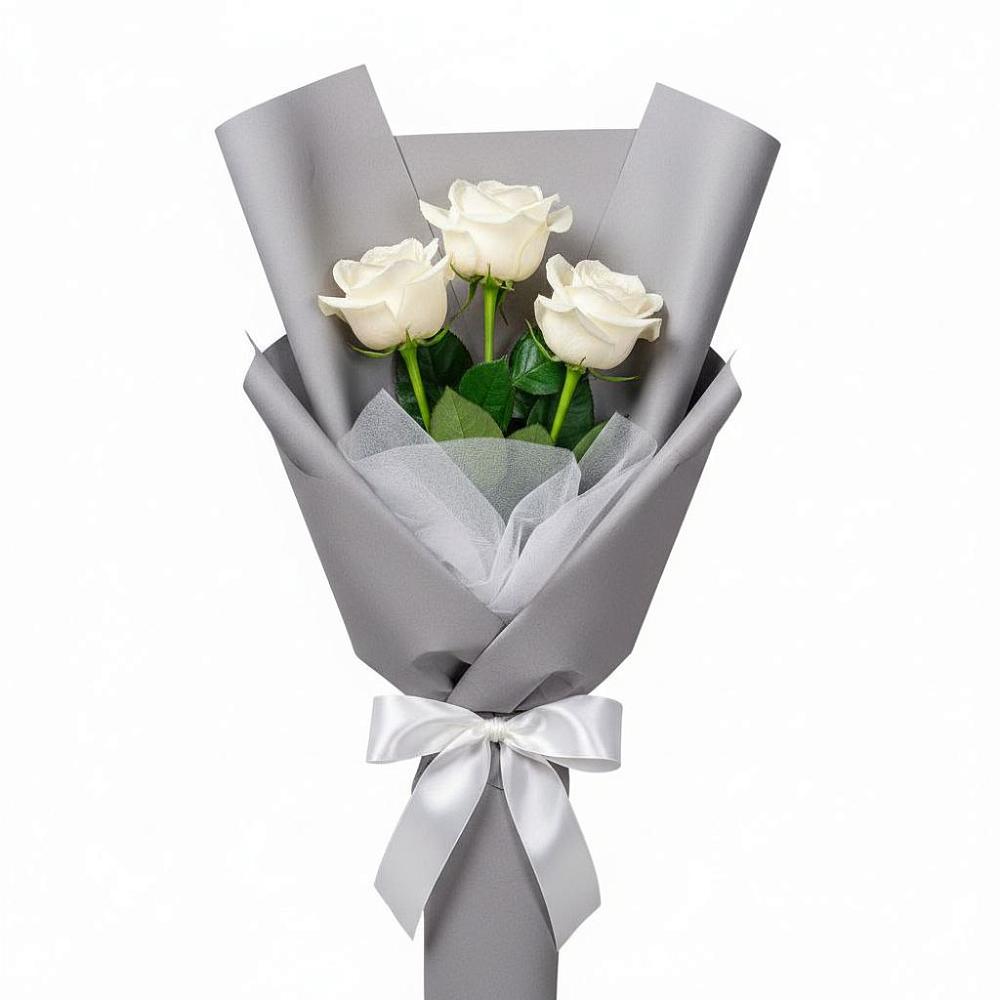 Букет 3 белые розы в Деденево