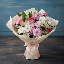 Букет цветов из:  Хризантемы, Альстромерии и Розы в Деденево