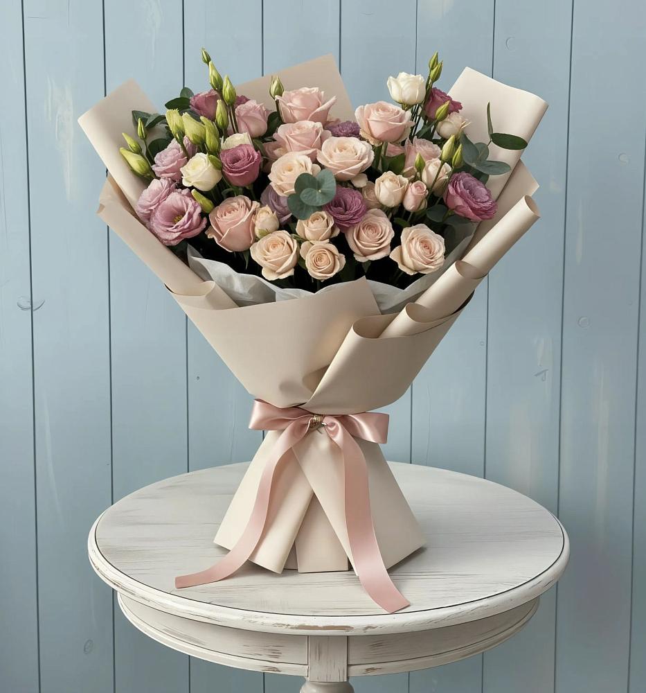 Букет цветов из: Розы и Лизиантусы в Деденево