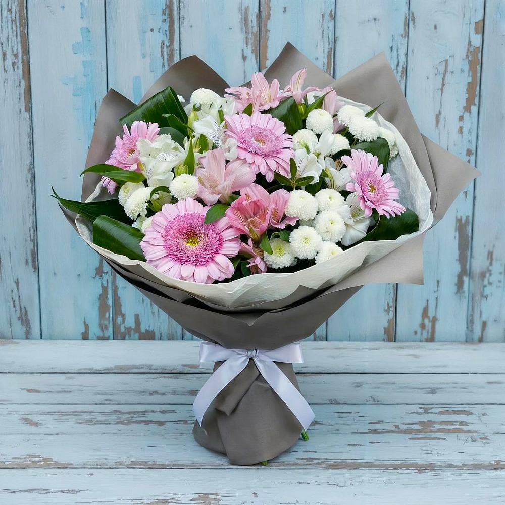 Букет цветов из: Герберы, Альстромерии и Хризантемы в Деденево