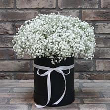 Цветочная композиция из Гипсофила в шляпной коробке в Деденево